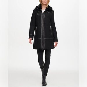 DKNY Black Jacket with Plush Collar NWT